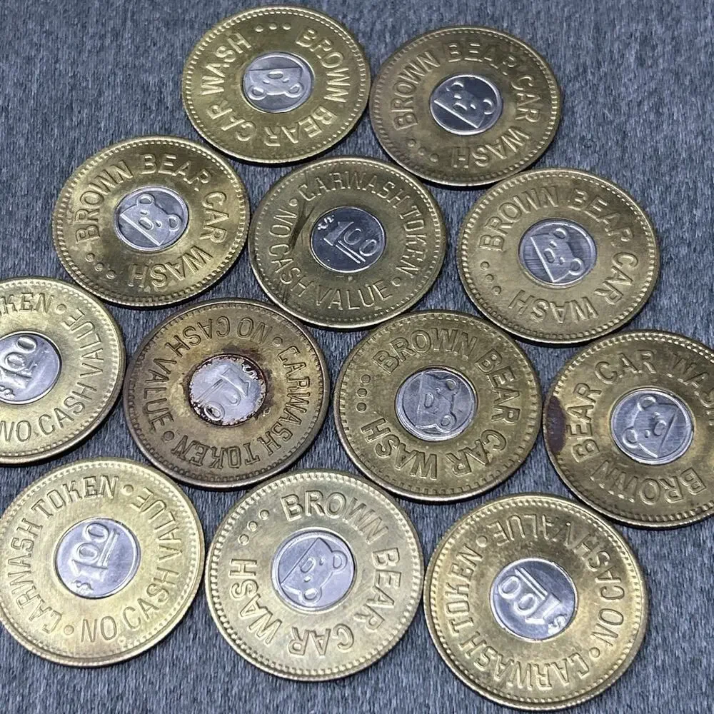 Lot of 12 Vintage Brown Bear Car Wash Tokens Bi-Metallic Washington State